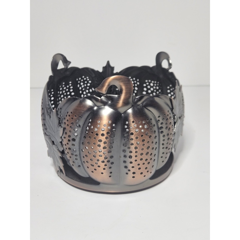 Bath & Body Works Pumpkin Leaves 3 Wick Candle Holder Sleeve Metal Bronze Fall - Picture 1 of 7